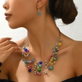 Bohemian multilayer colorful bead necklace and earring set on female model - Colorful