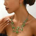 Bohemian multi-layer necklace and earring set with green cat eye stones and crystals - Green