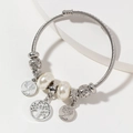 Bracciale regolabile in acciaio inossidabile con ciondoli albero della vita e perle bianche - Albero della Vita Rotondo