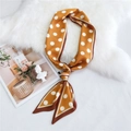 Écharpe étroite en satin moutarde à pois blancs avec bordure contrastée pour sacs et cou - Pois Oranges (22)