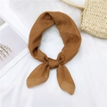Brown checkered cotton linen silk scarf tied in a stylish knot on a white background - 29 Cotton Small Grid Yellow