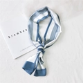 Elegant blue and white striped long silk scarf with a modern minimalist pattern - Six Frame Blue