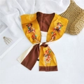 Macro view of silky floral print scarf with bright yellow and brown color blocking texture - Ginger Coffee Floral Style (8)