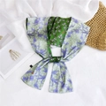 Detail of floral silk scarf with green base, purple flowers and white polka dots - Green Purple Floral Dot Style (10)