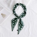 Dark green polka dot skinny silk scarf with white stripe edges for hair or neck styling - Green and White Polka Dot (1 Curved Polka Dot Green)