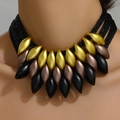 Bohemian multi-row teardrop bib necklace in gold, black, and bronze matte finish - Colorful