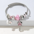 Charming fox charm bracelet with pink glass beads and I Love China pendant on wire band - Pink