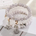Bohemian multilayer beaded bracelet set with silver butterfly anchor and elephant charms - White