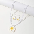 Frangipani necklace and earrings set with white and yellow tropical flower designs - White