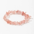 Macro shot of irregular pink natural strawberry quartz stone stretch bracelet beads - Pink (Rose Quartz/Strawberry Quartz)