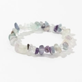 Macro detail of natural irregular fluorite stone beads on elastic stretch bracelet - Fluorite (Purple/Green/Clear)