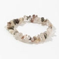Detailed view of natural irregular white crystal and agate stone stretch bracelet - Clear Quartz (With Inclusions)
