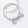 Stainless steel charm bracelet with purple enamel crocodile and handmade pendant - Purple