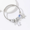 Adjustable stainless steel ocean charm bracelet with starfish and turtle pendants - White
