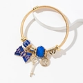 Bracciale dorato in acciaio con fiocco di strass blu e ciondolo albero della vita - Blu