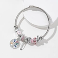 Bracciale in acciaio inossidabile con ciondolo albero della vita e perline rosa - Rosa