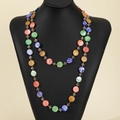 Bohemian multilayer long necklace featuring colorful shell discs and crystal beads - Colorful
