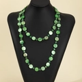 Bohemian emerald green long beaded necklace with handmade crystal beads and shell pendants - Green