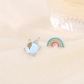 Asymmetrische S925 Silber Einhorn und Regenbogen Ohrstecker mit blauem Mondstein - Asymmetrischer Einhorn-Regenbogen-Stil (C47)