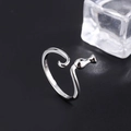 Anello gatto minimalista in argento sterling S925 con eleganti spirali e dettagli floreali - Aperto Regolabile / Argento