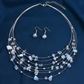 Bohemian multi-layer necklace and earring set with light blue opals and crystals - Opal