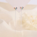 Elegant S925 silver thread earrings featuring colorful rainbow heart-shaped charms - Silver Rainbow Heart (A76)