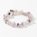 Elastic bracelet with purple amethyst and clear white crystal irregular stone chips - Purple & White (Amethyst/Clear Quartz)
