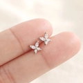 Exquisite silver butterfly stud earrings with sparkling marquise-cut cubic zirconia stones - Silver Style (C53银色)