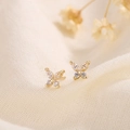 Close-up of golden butterfly stud earrings with sparkling marquise cut crystals on fabric - Gold Style (C53金色)