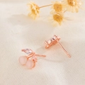 Roségouden kersen oorbellen met roze kattenoogsteen en fonkelende marquise diamantjes - Roségoud