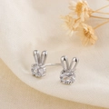 Schattige S925 sterling zilveren konijn oorknopjes met glanzende zirkonia steentjes - Konijn Oorknopjes / Zilver