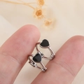 Pendientes de aro corazón plata S925 con esmalte negro para un look elegante - Corazón Negro (HL-41)