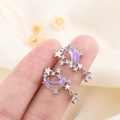 S925 silver star and moon earrings with purple gradient crystals and dangling star charms - Star And Moon Style (53)