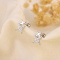 Boucles d'oreilles étoiles en argent S925 avec zircons et fermoir à vis sécurisé - Style Double Étoile en Zircone Argentée (c80)