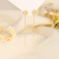 Orecchini pendenti a rosa in argento s925 dorato con lunghe nappe a catena sottile - Oro