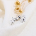 Elegant S925 silver double butterfly stud earrings with secure screw-back ball closures - Silver