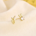 Asymmetric S925 silver rabbit and carrot stud earrings with sparkling zircon crystals - Asymmetric Rabbit Carrot Style (c87)
