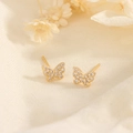 Exquisite S925 sterling silver butterfly stud earrings with sparkling pavé cubic zirconia - Gold