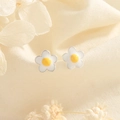 Cute white and yellow daisy flower stud earrings for women with silver edges - Frangipani Stud Earring (A128)