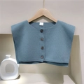 Chaleco de punto azul con botones, cuello redondo y hombros caídos para mujer - Azul