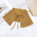 Châle en tricot jaune gingembre avec motif ajouré, nœud et bordure de perles blanches - Jaune