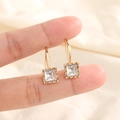 Elegant gold square zircon earrings with U-shaped hook shown for size scale - White (c98)