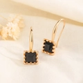 Minimalist gold earrings with square black stones and scalloped vintage frame design - Black (c98)