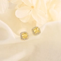 Boucles d'oreilles halo carrées avec pierre jaune et finition dorée sur tissu - Or