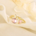 Hasen und Karotten Ring mit rosa Zirkonia auf vergoldetem, verstellbarem Band glänzend - Hase Und Karotte Stil (B1)