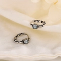 Boucles d'oreilles S925 en argent vintage avec cristal bleu sur tissu beige - Argent Rétro Avec Pierre Carrée Bleu Clair (HL-63)