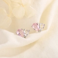 Boucles d'oreilles cœur en argent avec pierres poires roses et transparentes - Style de Coeur Épissé Rose (C106)