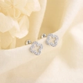 Sparkling S925 sterling silver hollow clover stud earrings with pavé cubic zirconia - Silver Color (C107)