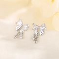 Elegant S925 silver bow earrings with sparkling zircon stones and cross pendants - White (A133)