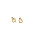 Sparkling S925 silver hollow clover screw back earrings with pave-set zircon stones - Gold Color (C107)